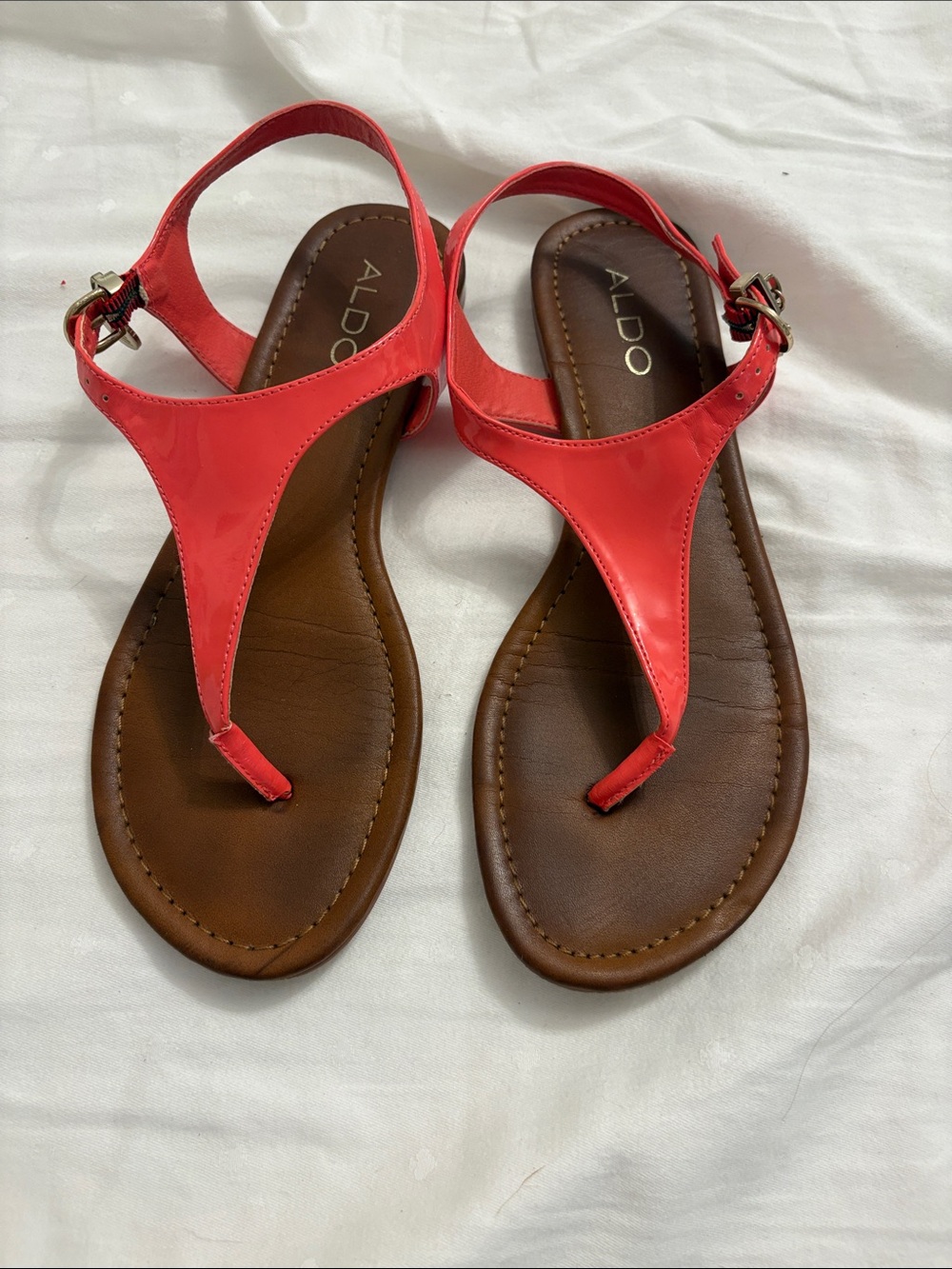 ALDO Women’s Red Patent T-Strap Sandals